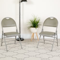 Flash Furniture HERCULES Series Extra-Large Ultra-Premium Triple-Braced Metal/Vinyl Folding Chairs With Easy-Carry Handles, Gray, Pack Of 2 Chairs