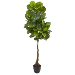 Nearly Natural 64"H Real Touch Fiddle Leaf Artificial Tree, 64"H x 20"W x 20"D, Black/Green