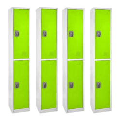 Alpine 2-Tier Steel Lockers, 72"H x 12"W x 12"D, Green, Set Of 4 Lockers