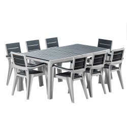 Inval Madeira 9-Piece Indoor And Outdoor 8-Seat Rectangular Table And 8 Arm Chair Set, 29"H x 35"W x 70"D, Gray/Slate