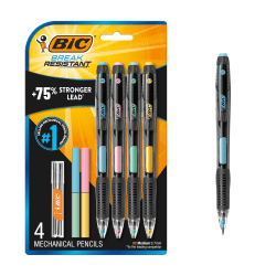 BIC Break Resistant Mechanical Pencils with Erasers, No. 2 Medium Point (0.7mm), Pack Of 4