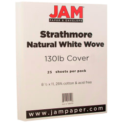 JAM Paper® Card Stock, Strathmore Natural White Laid, Letter (8.5" x 11"), 130 Lb, Pack Of 25