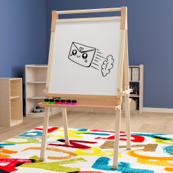 Flash Furniture Bright Beginnings Commercial Classroom Wood Freestanding Art Easel with Chalk Board, Dry-Erase Board, 2 Trays, Paper Roller And Paper Tear Bar, 49"H x 28-1/2"W x 25-3/4"D, Beech