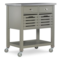 Linon Sherwood Kitchen Cart, 36-1/4"H x 30"W x 22"D, Gray/Stainless Steel