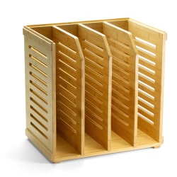 Achieva Bamboo Magazine File - 4 Compartment(s) - Horizontal/Vertical - 10" x 14"x 14.4" Depth - Stackable -  Durable - Bamboo - Bamboo - 1 Each