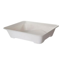 Eco-Products Vanguard Regalia Lined Sugarcane Half Pans, 1 Compartment, 3"H x 13"W x 10"D, White, Pack Of 200 Pans