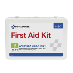 First Aid Only ANSI B Metal 50-Person First Aid Kit, 9"H x 14"W x 2-5/8"D, White