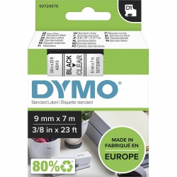 Dymo S0720670 D1 40910 Tape 9mm x 7m Black on Clear - x 23/64" Width x 22 31/32 ft Length - Tape - Black on Clear - 1 Each
