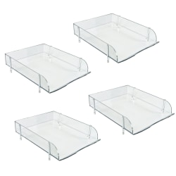 Azar Displays Stackable Letter Tray,  9"W x 12.25"D x 11"H, Clear, Pack of 4 Trays