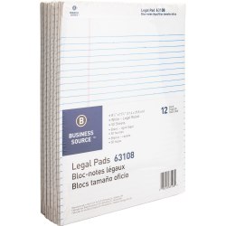 Business Source Micro-Perforated Legal Ruled Pads - 50 Sheets - 0.34" Ruled - 16 lb Basis Weight - 8 1/2"x11 3/4" Sheet Size - 63108