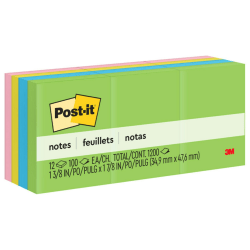 Post-it® Notes, 1200 Total Notes, Pack Of 12 Pads, 1-3/8" x 1-7/8", Floral Fantasy Collection, 100 Notes Per Pad