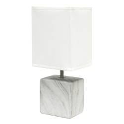 Simple Designs Petite Marbled Ceramic Table Lamp, 11-13/16"H, White Base/White Shade