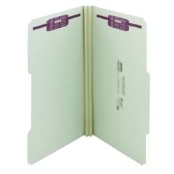 Smead® Guide Height Pressboard Folders With SafeSHIELD® Fasteners, 2/5 Cut, Legal Size, 2" Expansion, Gray/Green, Box Of 25