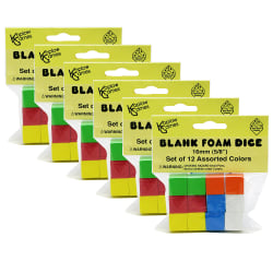 Koplow Games Assorted Color Blank 16mm Foam Dice, 12 Per Pack, Set Of 6 Packs