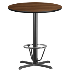 Flash Furniture Round Laminate Table Top With Bar Height Table Base And Foot Ring, 43-3/16"H x 36"W x 36"D, Walnut