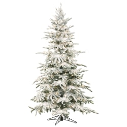 Fraser Hill Farm 7 1/2" Mountain Pine Flocked Artificial Christmas Tree With Smart String Lighting, White/Black