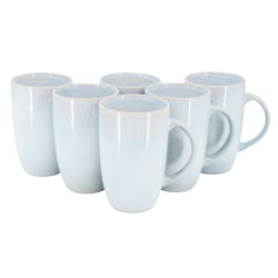 Meritage Jasper 6-Piece Stoneware Tall Latte Cup Set, 22 Oz, Ski Blue