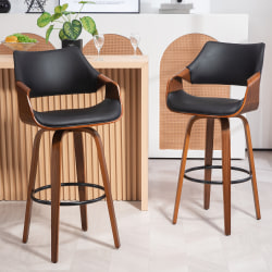 Glamour Home Beasley Faux Leather Barstool With Back, Black/Brown