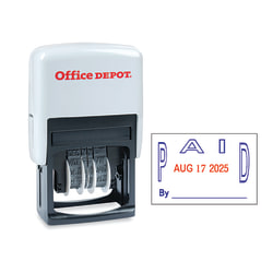 Office Depot® Brand Date Paid Dater Stamp Self-Inking with Extra Pad Date Paid Dater  Stamp, 1" x 1-3/4" Impression, Red and Blue Ink
