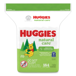 Huggies® Natural Care® Sensitive Baby Wipes, 1-Ply, 3.88 x 6.6, Unscented, White, 184/Pack, 3 Packs/Carton