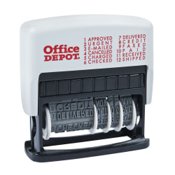 Office Depot® Brand Self-Inking 12-in-1 Micro Message Stamp Dater, 1-1/16" x 5/32 Impression, Black Ink