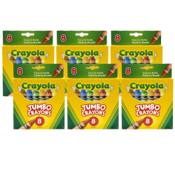 Crayola Jumbo Crayons, 5", Assorted Colors, 8 Crayons Per Box, Set Of 6 Boxes