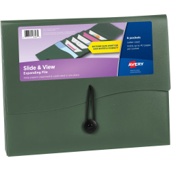 Avery® Slide & View Letter Organizer Folder - 8 1/2" x 11" - 40 Sheets Capacity - 6 Pocket(s) - Plastic, Poly, Polypropylene - Sage - 1 Each