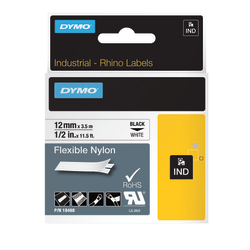 DYMO® Rhino 18488 Black-On-White Tape, 0.5" x 11.5'