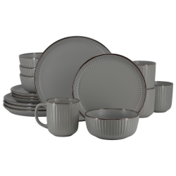 Elama Leo 16-Piece Stoneware Dinnerware Set, Dark Gray