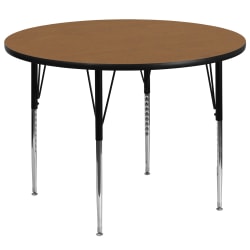 Flash Furniture Round Thermal Laminate Activity Table With Height-Adjustable Legs, 30-1/8" x 60", Oak
