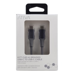 Ativa® USB-Type-C-To-USB-Type-C Premium Braided Charging Cable, 6', Gray, 45833