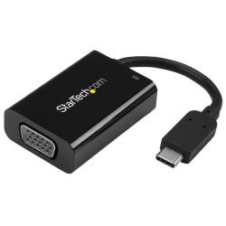 StarTech.com USB-C to VGA Adapter - 60 W USB Power Delivery - USB Type C Adapter for USB-C devices such as your 2018 iPad Pro - Black - 1080p - Thunderbolt 3 Compatible - CDP2VGAUCP - USB C adapter charges laptops via USB-C with power delivery