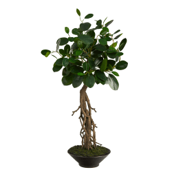 Nearly Natural Ficus Bonsai 24"H Artificial Tree With Decorative Planter, 24"H x 12"W x 12"D, Green/Black