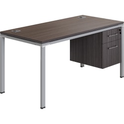 Boss Office Products Simple System Workstation Desk With Pedestal, 48" x 24", Driftwood