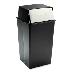 Safco® Reflections Square Fire-Safe Push-Top Receptacle, 36 Gallons, 37 1/2"H x 18"W x 18"D, Black/Chrome