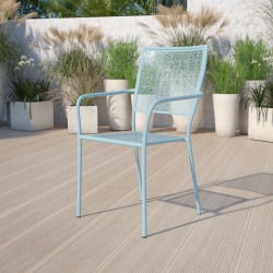 Flash Furniture Oia Indoor/Outdoor Steel Patio Armchair with Square Back, Sky Blue