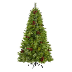 Nearly Natural Montana Mixed Pine 72"H Artificial Christmas Tree With Pine Cones, Berries And Bendable Branches, 72"H x 40"W x 40"D, Green
