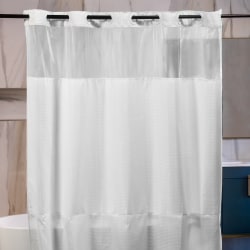 23 Threads, Shower Curtain, Waffle GRS Polyester, Hook-Free, With Window & Short Liner, White, 71" x 74", Case Of 12 Curtains