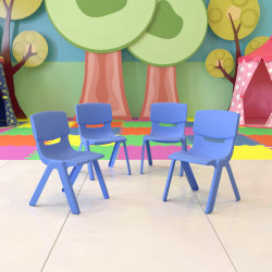 Flash Furniture Plastic Stackable School Chairs With 10-1/2" Seat Height, Blue, Set Of 4 Chairs
