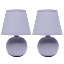Creekwood Home Nauru Petite Ceramic Orb Base Table Lamp, 8-11/16"H, Purple Shades/Purple Bases, Set Of 2