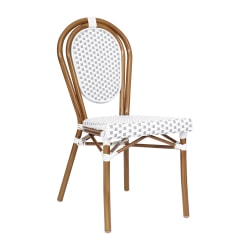 Flash Furniture Lourdes Indoor/Outdoor Commercial Thonet Bistro Stacking Chair, PE Rattan and Aluminum Frame, White & Gray/Natural Frame