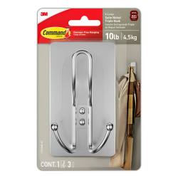 Command™ X-Large Satin Nickel Triple Hook, 1 Command Hook, 3 Command Strips, Damage Free Hanging Picture Hangers, No Tools Wall Hanging Strips