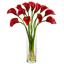 Nearly Natural Mini Calla Lily 20"H Plastic Silk Flower Arrangement With Vase, 20"H x 15"W x 15"D, Red