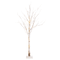 Nearly Natural Birch 60"H Artificial Christmas Tree With LED Lights, 60"H x 24"W x 24"D, White