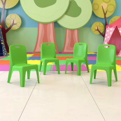 Flash Furniture Plastic Stackable School Chairs With Carrying Handle And 11" Seat Height, Green, Set Of 4 Chairs
