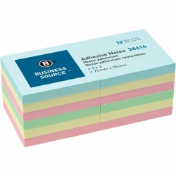 Business Source 3" Plain Pastel Colors Adhesive Notes - 100 - 3" Flag/Notex 3" Flag/Note - Square - Assorted - 36614