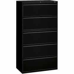 HON® 800 42"W x 19-1/4"D Lateral 5-Drawer Full-Pull Locking File Cabinet, Black