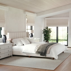 Martha Stewart Kay Upholstered Platform Bed with Channel Stitched Wingback Headboard and Cushioned Siderails - TW3WDB03KBG