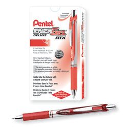 Pentel® EnerGel™ Retractable Liquid Gel Pens, Medium Point, 0.7 mm, Silver Barrel, Red Ink, Pack Of 12