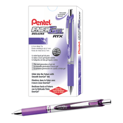 Pentel® EnerGel™ Retractable Liquid Gel Pens, Medium Point, 0.7 mm, Silver Barrel, Violet Ink, Pack Of 12